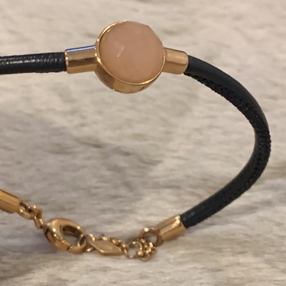 Fossil Leather and Rose Gold Bracelet with Peach Color Gemstone - Picture 4 of 9